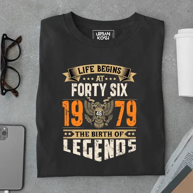 Life Begins at 46, The Birth of Legends Premium Unisex Birthday T-shirt-Black / S