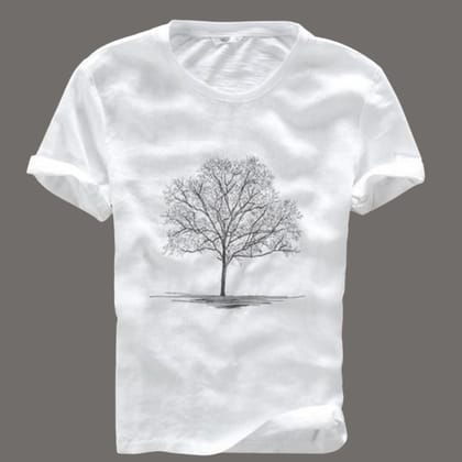 Printed Cotton Half Sleeve Regular Fit T-Shirt For Men-White / L-38