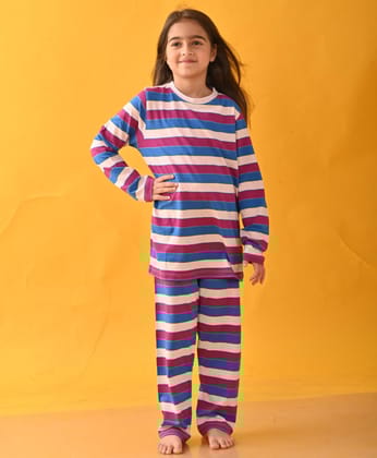 PINK ROYAL PURPLE STRIPES LONG SLEEVE PYJAMA SET - MULTI-6-12 MONTHS / 2N / MULTI
