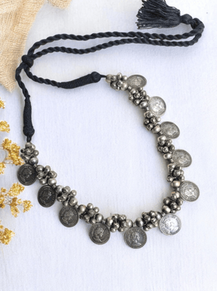 Oxidised Silver Coin & Ghungroo Necklace Set – Navratri | Sarichka