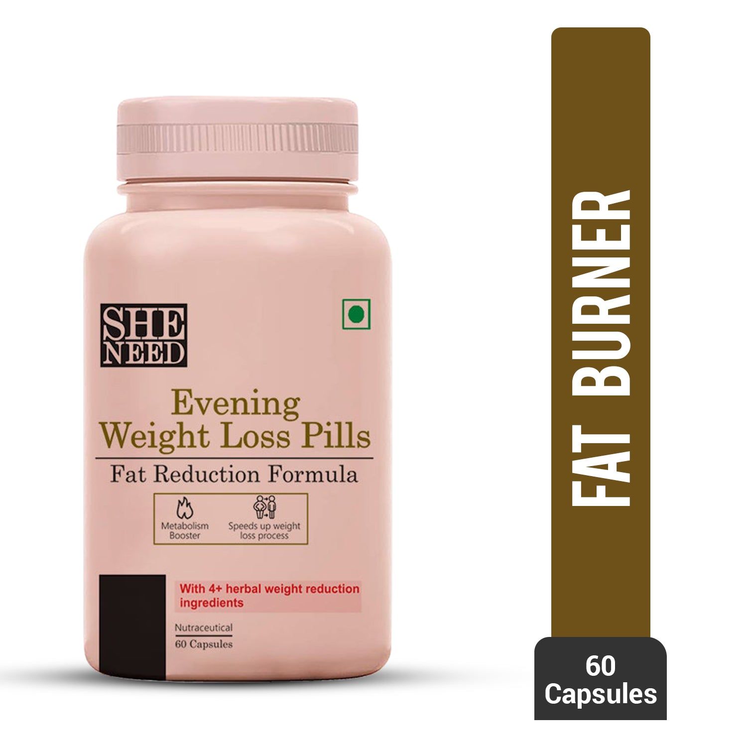 SheNeed Evening Weight Loss Pills With Fat Reduction Formula Post Exercise, For Men & Women With Green Coffee Extract, Vitamin D & Theanine, Vegan – 60 Capsules