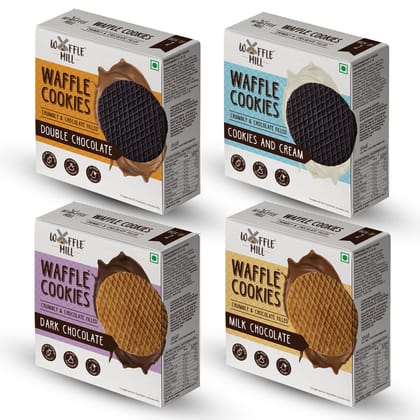 Waffle Mill Waffle Cookies | Four Flavor Variety Pack | 1 Box Contains 2 Cookies | Each Box 70 gm | 100% Vegetarian And No Added Preservatives - Pack of 4