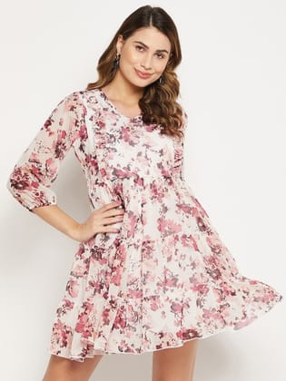 Floral Printed Georgette A-Line Tiered Dress