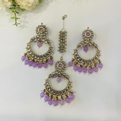 Nayaab Mahi Chandbali with tikka-Lavender
