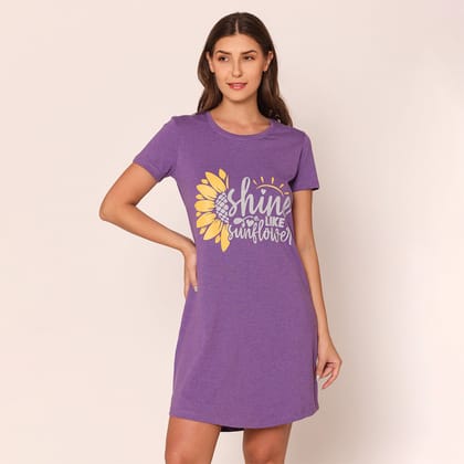 Women Cotton Sleepshirt - Dark Purple Dk.Purple S