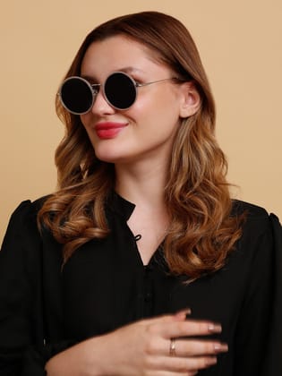 SUNNIES Large Full Frame Metal.Plastic Round Solid UV Protected Women Sunglasses-SNS-11698-C051