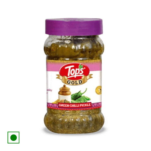 Tops Green Chilli Pickle, 375 gm Jar