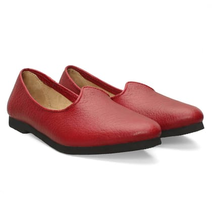 Wine Genuine Leather Jalsa Jutti By Bareskin-41/7