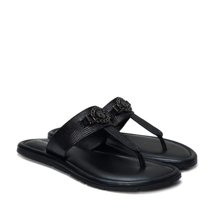 Saffiano T-Strap Black Slide-in Slipper-40/6