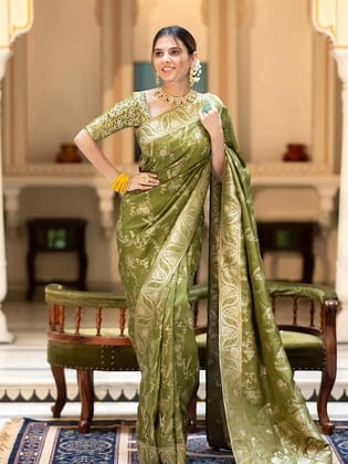 Ethnic Motifs Woven Design Zari Banarasi Saree