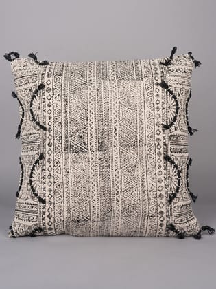 CHARCOAL WHIMSICAL HAVEN - BLOCK PRINTED SQAURE CUSHION COVER-16" X 16" ( S ) / With Insert ( Poly fill )