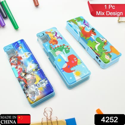 4252 Multipurpose Compass Box, Plastic Double Deck Pencil Case with 2 Compartments, Supplies Utility Box Storage Organizer, Pencil Box for School, Cartoon Printed Pencil Case for Kids, Birthday G