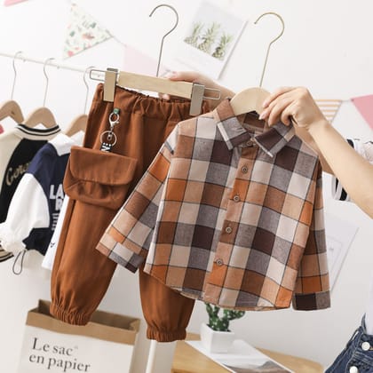 Baby Plaid Print Shirt & Cargo Pants with Pocket-6-12-MONTH