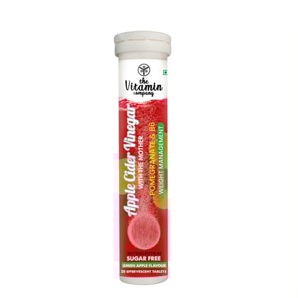 The Vitamin Company Apple Cider Vinegar with Mother Effervescent Tablets with Vitamin B6, For Weight Management, Green Apple Flavour