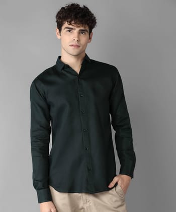 Rich Vesture Mens Dark Green Color Poly Cotton Fabric Solid Regular fit Full Sleeve Casual And Semi Formal Wear With Apple Cutt Shirt For EveryDay (Pack of 1) (Size:- XL) - None