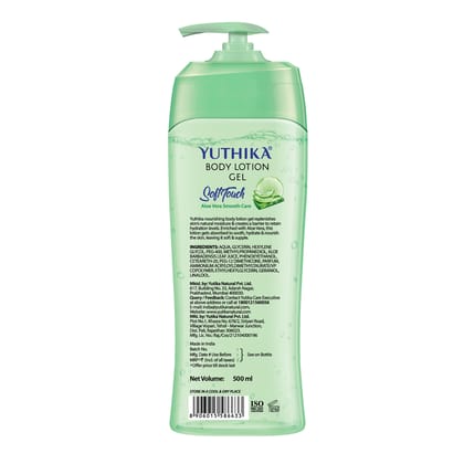 Yuthika Body Lotion Gel Aloe Vera Smooth Care 500ml Pack of 2, Aloe Vera Gel Body Lotion for Summer & Winter