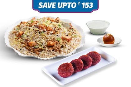 1 Veg Kilo Biryani + Veg Kebab + Dessert (Serves 2-3) __ Lucknowi Veg Kilo Biryani,Dahi Kebab ( 4 Pcs),Gulab Jamun (Pack Of 2)