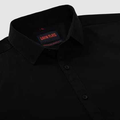 Jet Black Solid Men's Slim Fit Full Sleeve Shirt (GP318)-M-38 / Full Sleeve