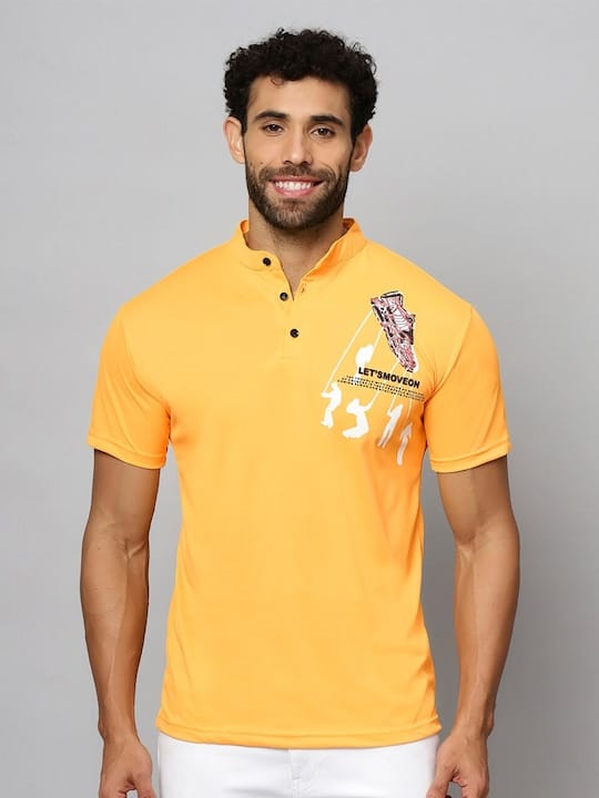 Graphic Printed Henley Neck Cotton T-shirt