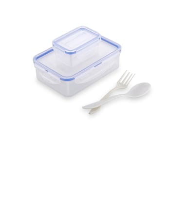 Lock N Lock Lunch Box |With Extra 1 Container With 2 Spoon |Transparent