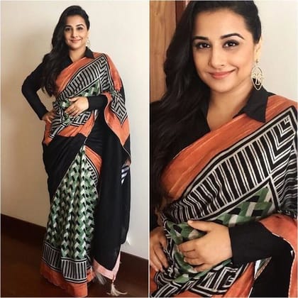Blooming Black color Party wear Linen Digital Printed Sari 1280