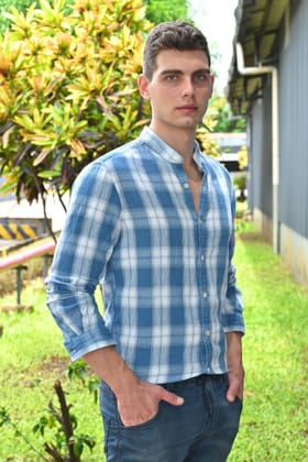 Sebastian - Indigo Textured Check Shirt - Blue-S-38 / BLUE