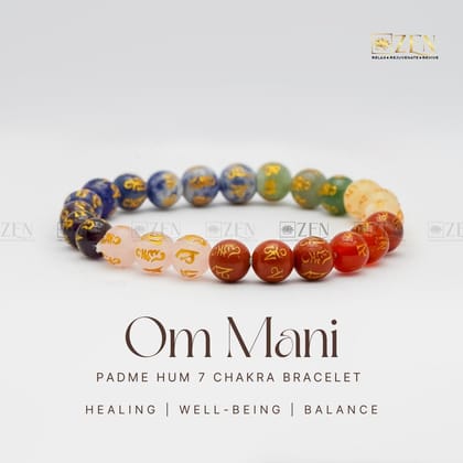 Zen Om Mani Padme Hum - 7 Chakra Bracelet-S - 6.5 inches (Women)