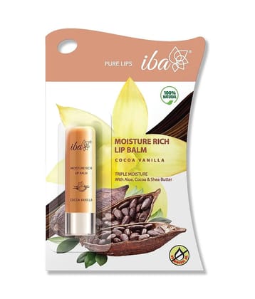 Iba Moisture Rich Lip Balm Cocoa Vanilla, 4.5g For Dry Damaged and Chapped Lips, (Pack of 2)