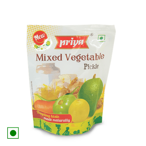 Priya Mixed Vegetable Pickle With Garlic, 40 gm Pouch