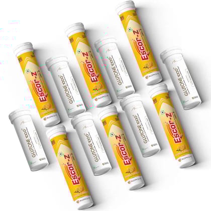 Glutone 1000 & Escor-Z Combo Pack| Setria L-Glutathione, Vitamin C Effervescent Tablets| Healthy Skin| 15 (6) + 20 (6) Tablets (Orange Flavour)