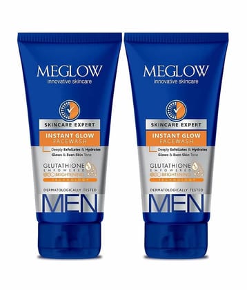 Meglow Instant Glow Facewash for Men for Skin Brightening for Even Skin Tone 100g ( Pack of 2 )