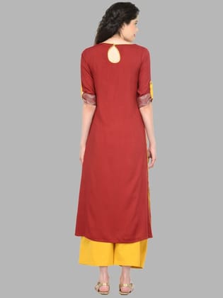 Women Maroon Fish Embroidered Thread Work Kurta