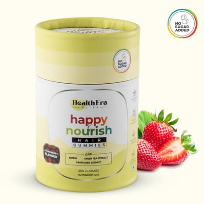 Happy & Nourish Hair Gummies | Contains Biotin, Green Tea Extract, Grape Seed Extract & L-Glutathione | Strawberry Flavour | NO ADDED SUGAR | 30 Gummies Pack