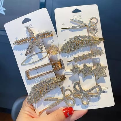Set Of 5 | Sparkly Gold Crystal Hair Clip Set