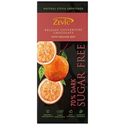 Zevic Premium Zesty Orange With Stevia Sugar Free - 70% Dark Chocolate, 40 gm