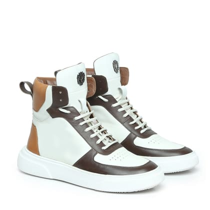 Contrasting Brown & Tan Leather Sneakers White High Ankle by Brune & Bareskin-40/6