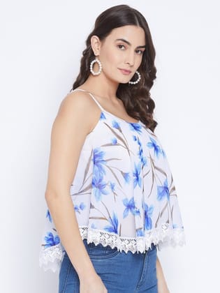 White Floral Georgette A-Line Top