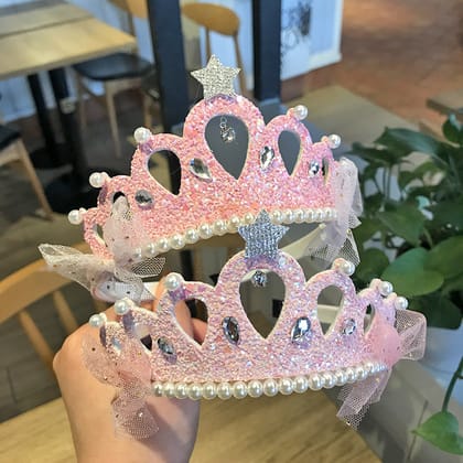 Children's Hair Accessories New Sequined Crystal Crown Girls-Pearl color mixed hair