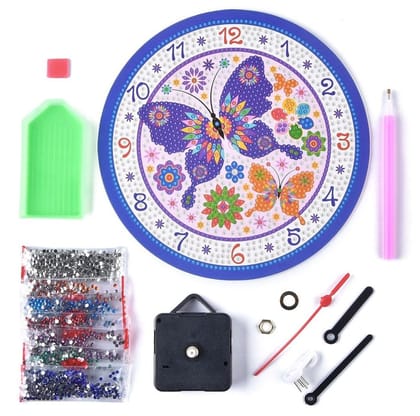 5D DIY Diamond Painting Kit Materials for Clock Making 20 CM with Clock Parts, Rhinestones, Tray, Glue Clay, Pen, Cloth (1 Set)-1 Set