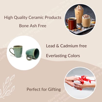 The Earth Store Absinthe Green Coffee Mug Set of 2 Ceramic Mugs to Gift to Best Friend, Tea Mugs, Microwave Safe Coffee Mugs, Ceramic Tea Cups
