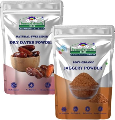 TummyFriendly Foods Natural Sweeteners Premium Dates, Organic Jaggery Powder, 200 gm Each Cereal (Pack of 2)