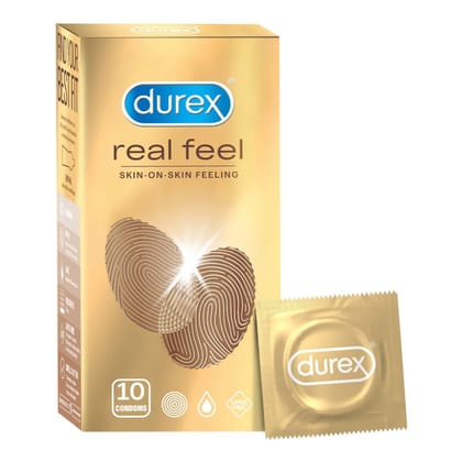 Durex Real Feel Condoms for Men - 10 Count | For Real Skin on Skin Feeling | Latex Free - [Discreet Packaging]