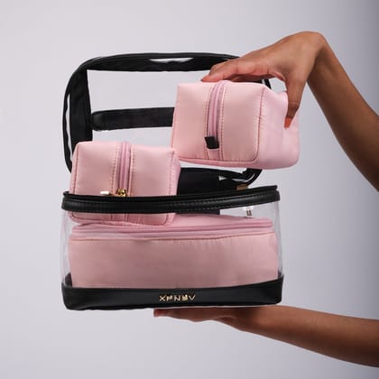 4-In-1 Jet Set Travel Kit Bag - Pink-Pink