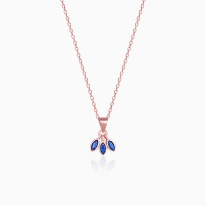 Rose Gold Triple Blue Clover Pendant with Link Chain