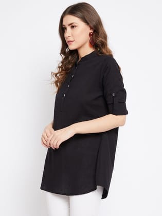 Women Yellow Mandarin Collar Pure Cotton Tunic