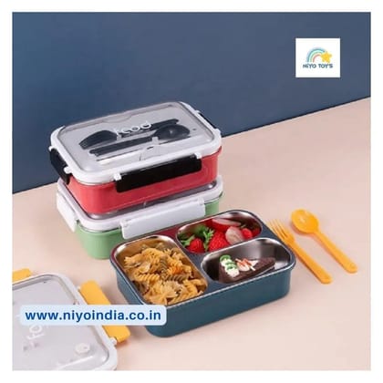 Insulated Leakproof Lunch Box 3 grid Stainless Steel-Red