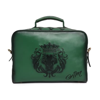 Handcrafted Green Diamond Stitched Leather Kit bag with Sling Strap by BRUNE & BARESKIN-FS