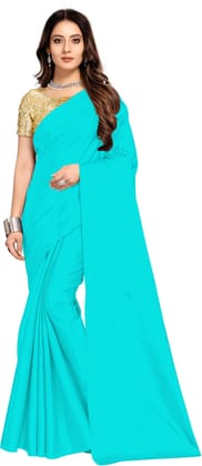 ANSH Womens Satin Solid Saree length (5.5m) & Blouse Piece Size (0.8m) (Light Blue)