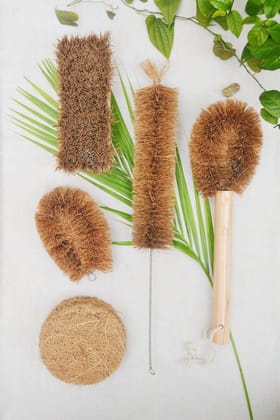 Almitra Sustainables Coconut Fiber Cleaning Kit (Pack of 5 Coir Brushes)