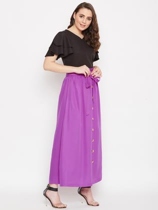 Women Off-White & Brown Solid Top with Skirt